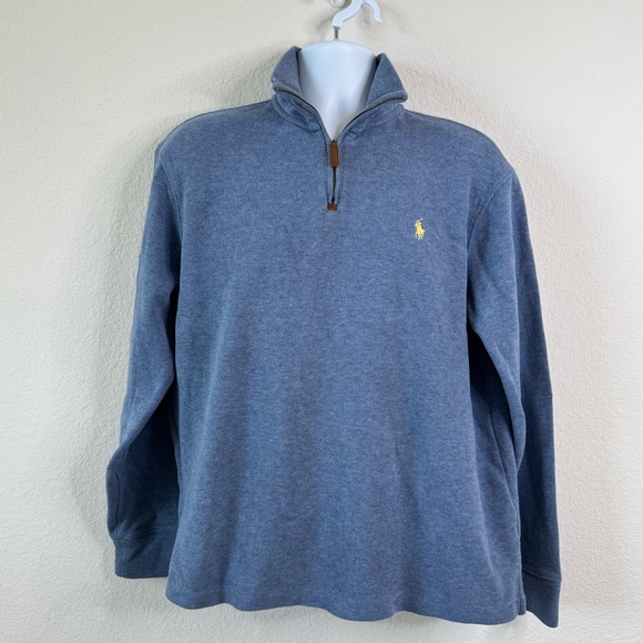 Ralph Lauren Men’s Sz M Blue 1/4 Zip Pullover Sweater 100% Cotton Outdoor Preppy - Picture 1 of 7